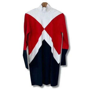 Tommy Hilfiger X Gigi Hadid High Neck Knit Mini Dress Red White Blue Small